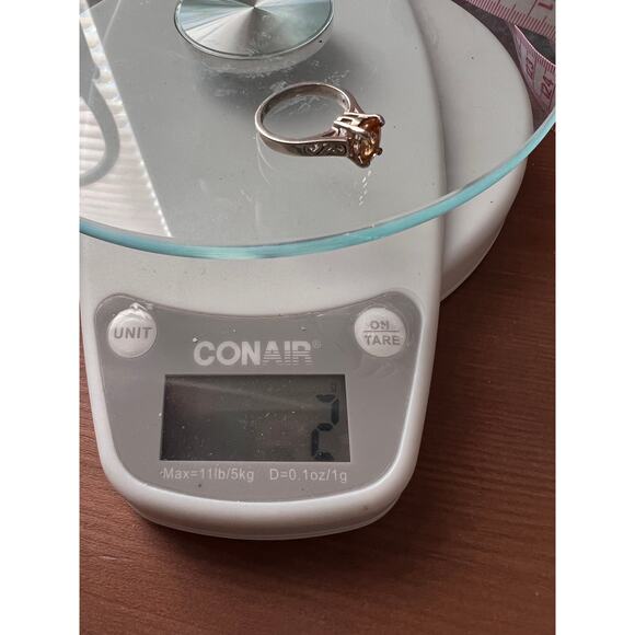 Sterling Silver Gold Topaz Ring Size 6 Oval Cut Gemstone Scroll Band 2g - Picture 10 of 10